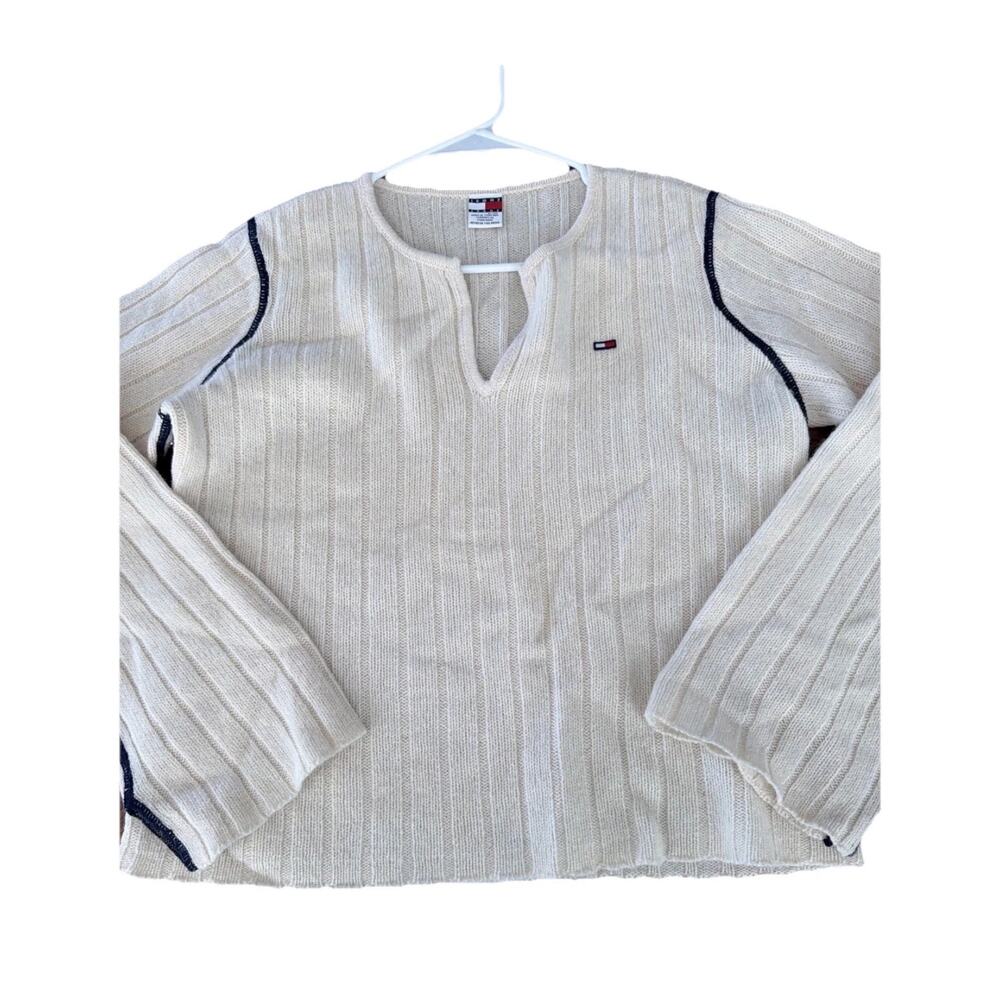 Vintage Wool Tommy Jeans Sweater With Flared Sleeves - Rare Sz XL 90s